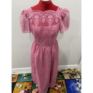 Vintage 80s JC Penneys Pink bridesmaid formal off the shoulder dress‎ Size 3/4